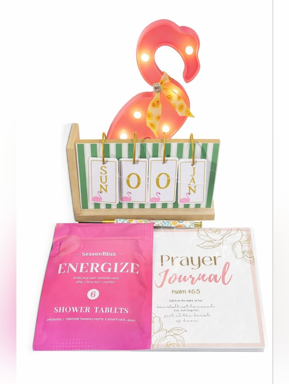 Flamingo Light, Block Desk Calendar,shower Tabs Prayer Journal & A Pen!